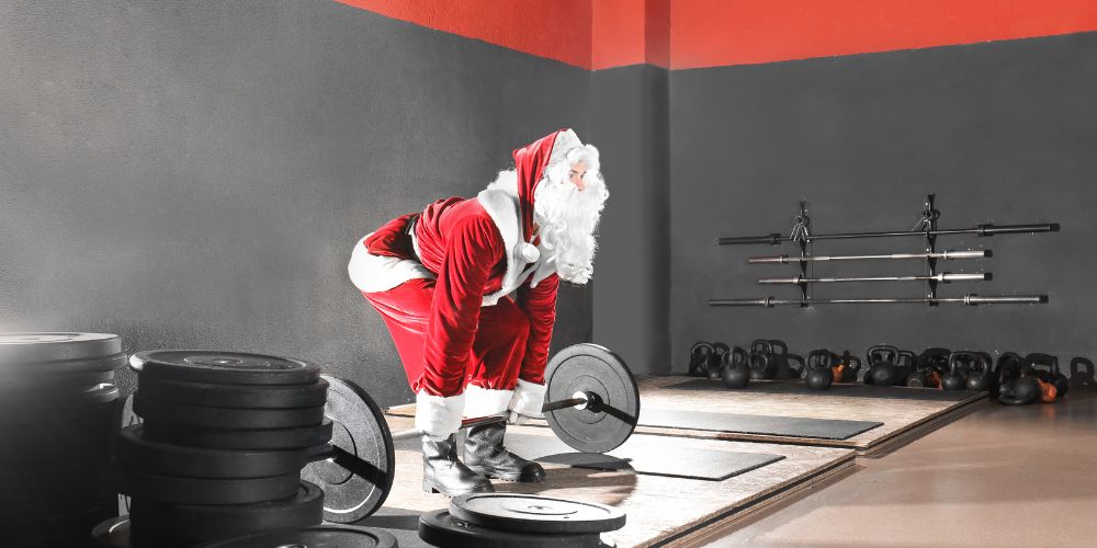Santa Claus weight lifting