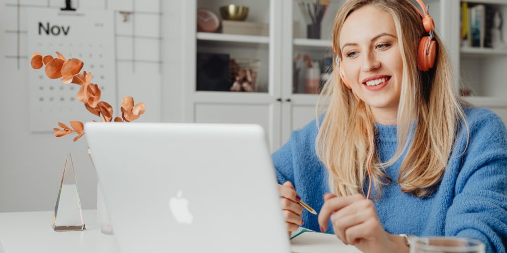 Smiling Woman Working Remotely